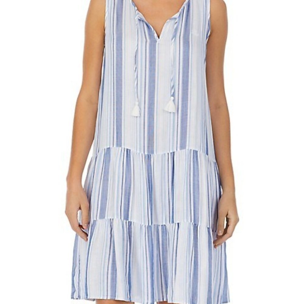 Lauren Ralph Lauren Striped Tiered Short Gown Sleepwear/Beach Cover up/Dress